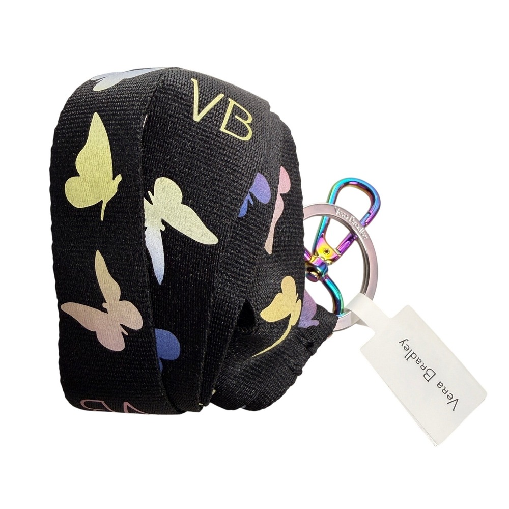 Vera Bradley Butterfly‎ Lanyard Black Rainbow Hardware Keychain Nurse Teacher